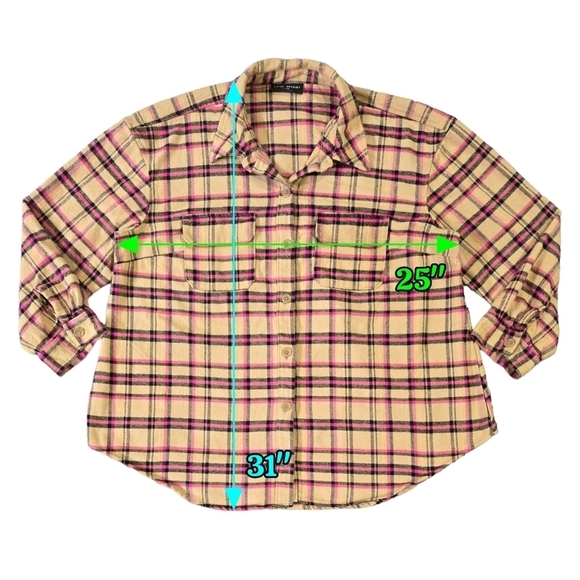 Lane Bryant Tan Pink Classic Button Front Plaid Shacket 100% Cotton Cabincore - Picture 4 of 10